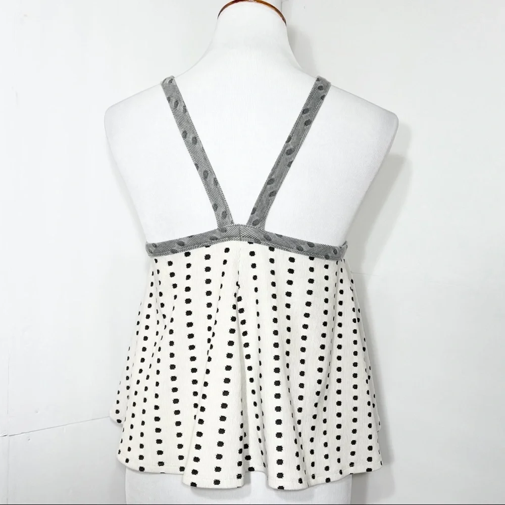 SOLD-Anthropologie Polka Dot Retro Halter Cream and Black Sleeveless Top - Picture 6 of 12